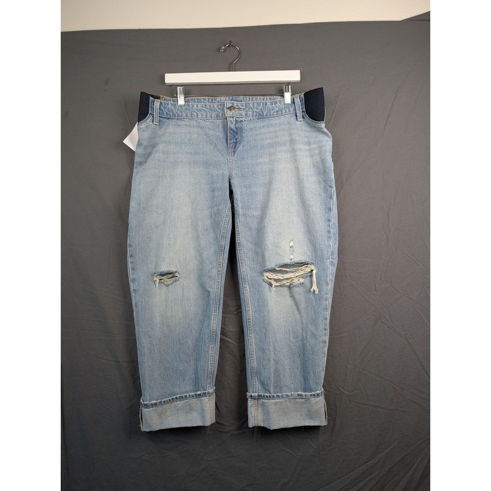 Isabel Maternity Distressed Cropped Straight Leg Jeans Light Wash‎ Blue Size 10